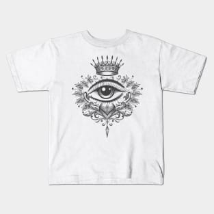 All Seeing Eye with Crown drawn in Engraving Style Kids T-Shirt